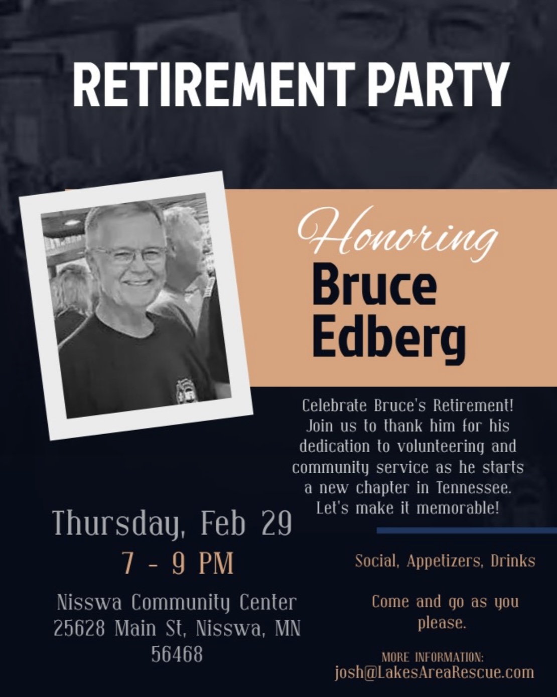 Bruce Edberg retirement party to be held Feb. 29 - Vimarsana News