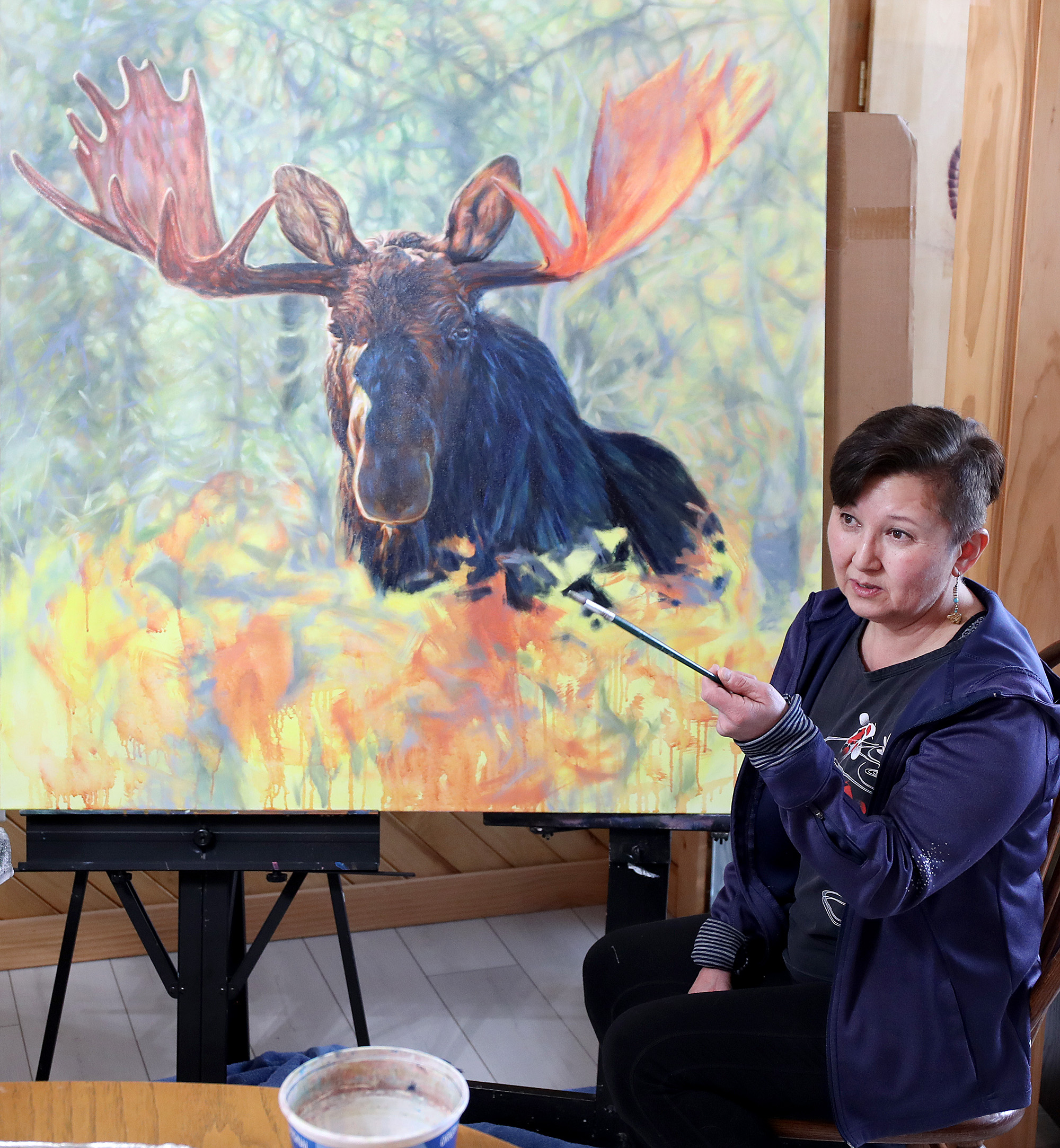 Two Harbors woman paints Cloquet man's moose photo — and wins global art competition - Vimarsana News