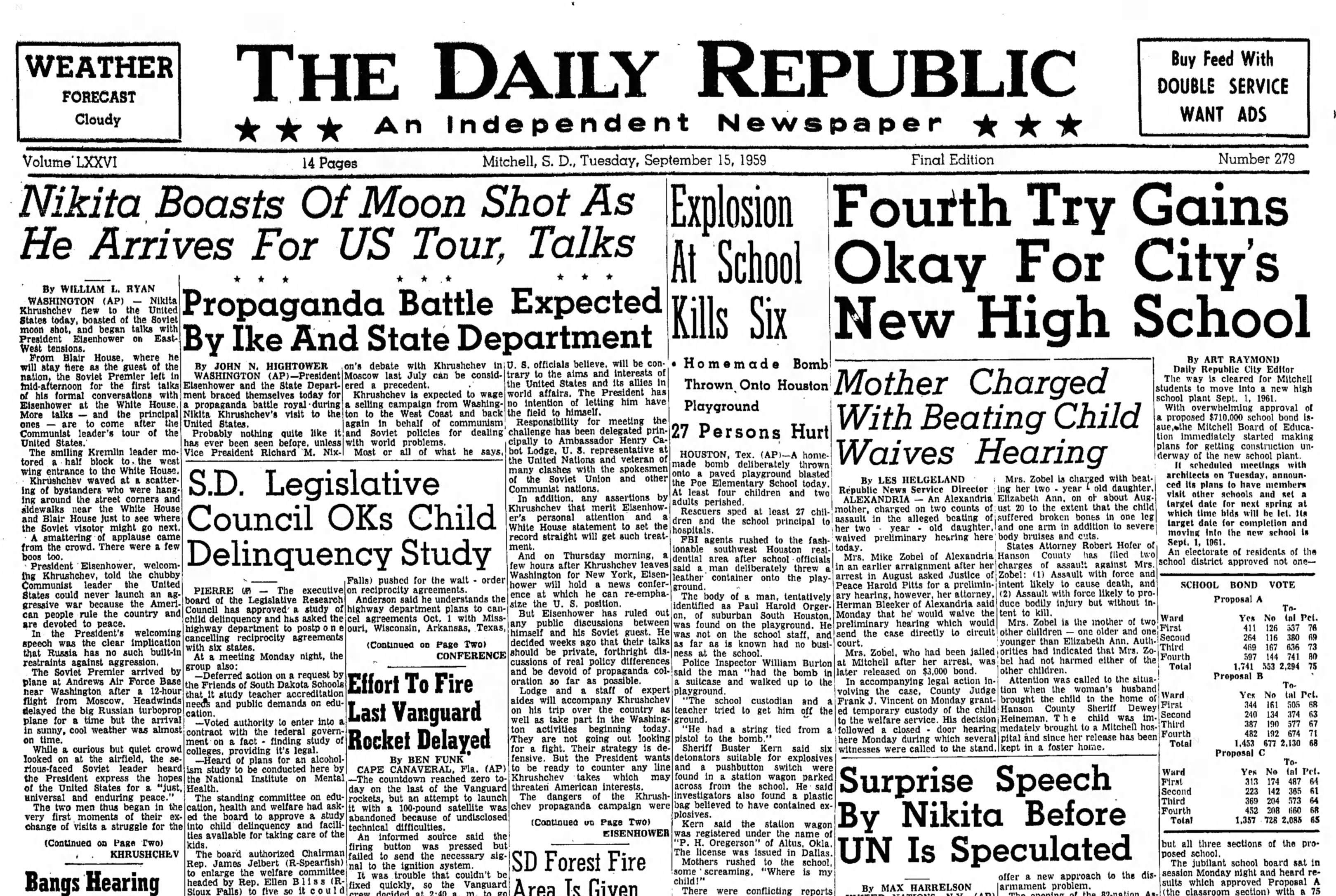 Is history repeating itself? 63 years ago, Mitchell weighed bond issue for new high school building - Vimarsana News