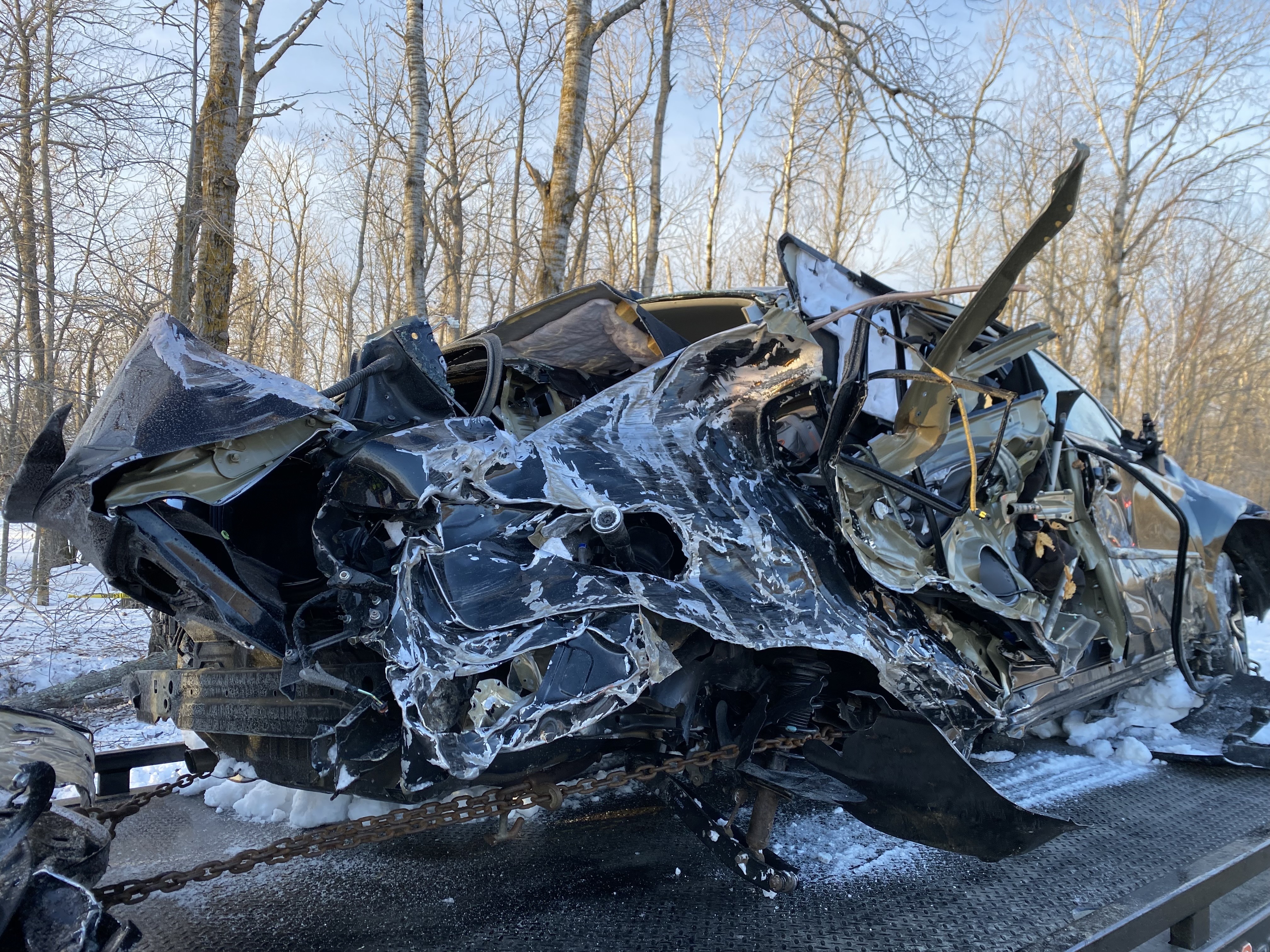 Vehicle flips end over end, lodges vertically between trees - Vimarsana News